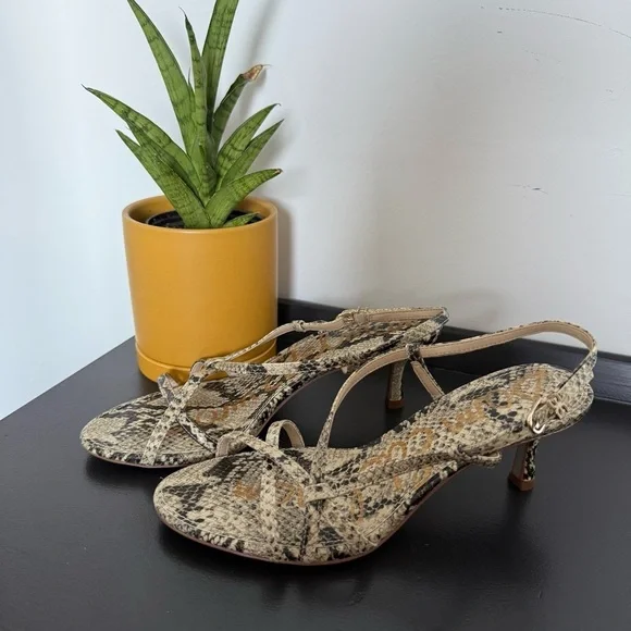 Sam Edelman snake animal print leather Judy strappy kitten heel sandals - size 7 - Picture 5 of 7